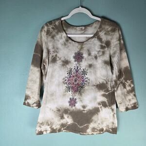 Cactus Womens Medium Y2K 90s Tie Dye Rhinestone Bohemian Fairy Grunge Tee Boho